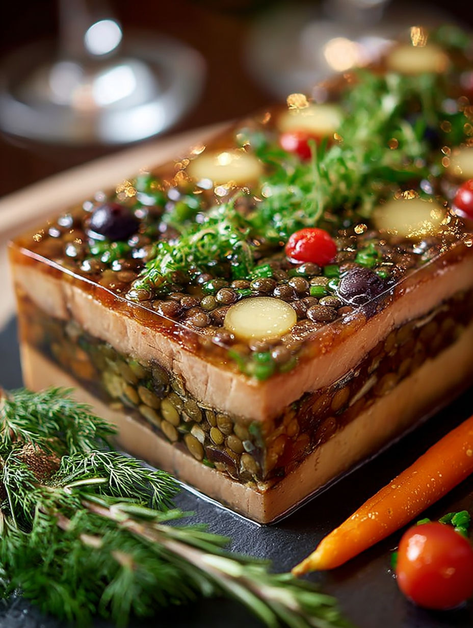 Une carapace de pâtes et légumes, avec des carottes et des herbes, est servie sur une table.