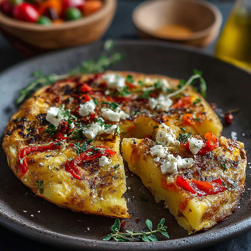 Une pizza maison avec des légumes et des herbes, servie sur un plateau noir.