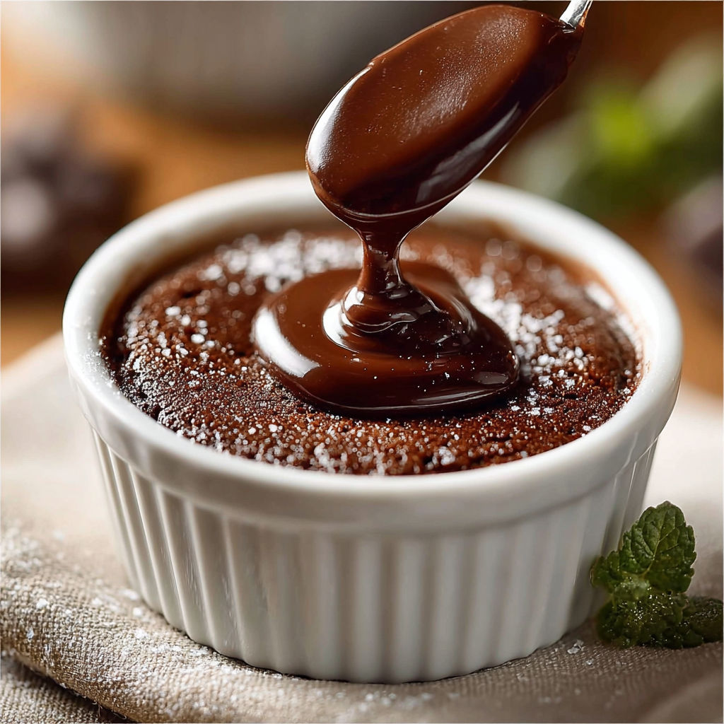 Une tarte au chocolat est servie dans un bol en porcelaine.