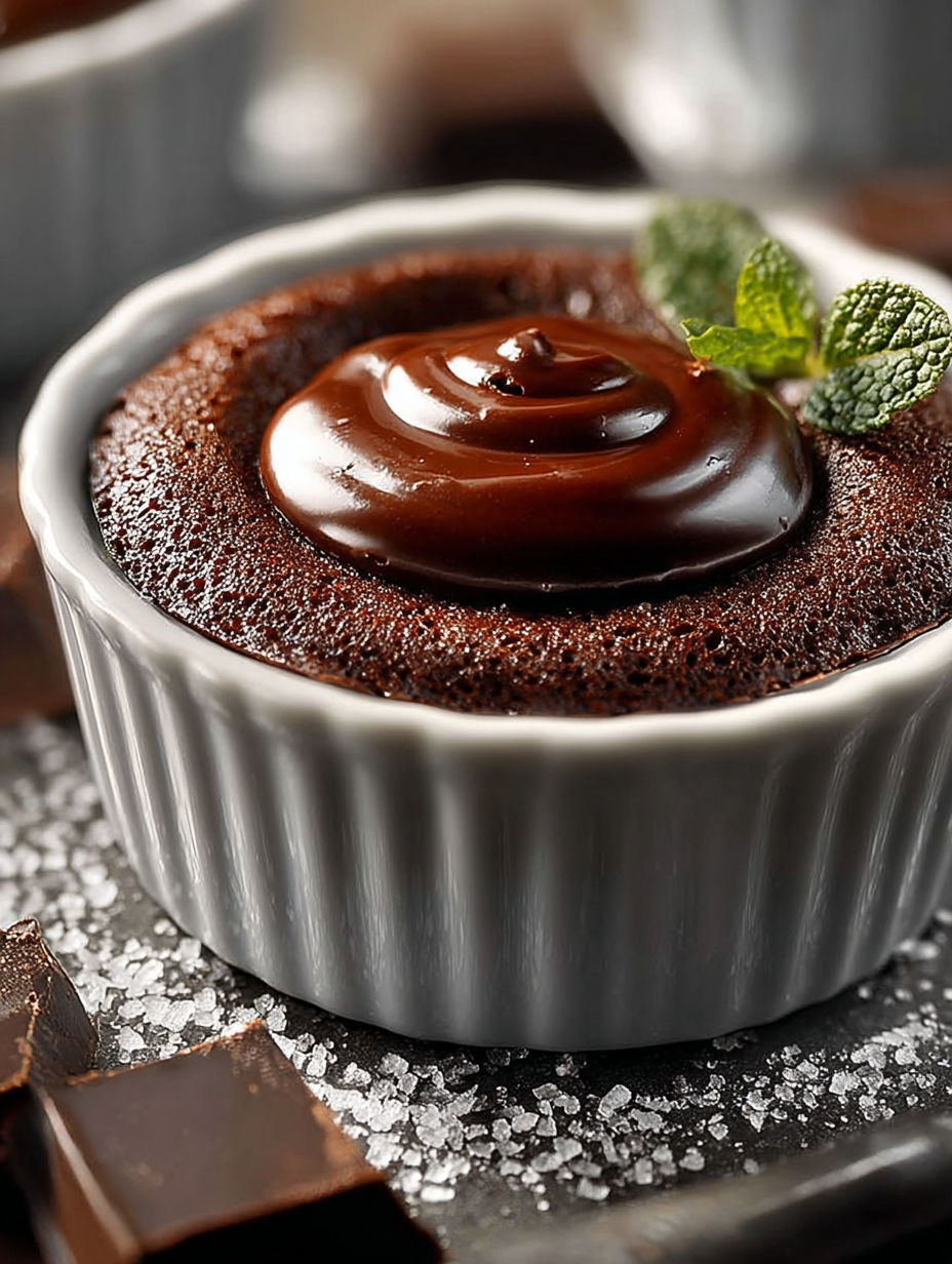 Une tarte au chocolat avec une goutte de chocolat fondu dessus.