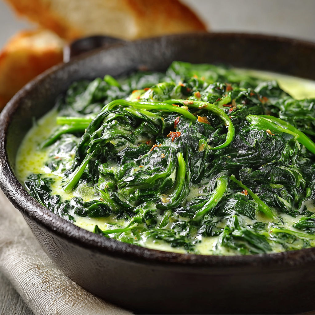 Une soupe de spinach et de pâte, servie dans un bol noir.