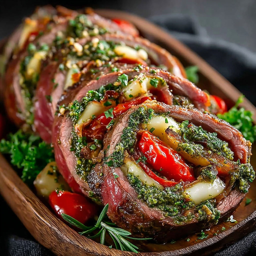 Un délicieux rouleau de viande grillée avec des légumes et des épices, prêt à être servi.