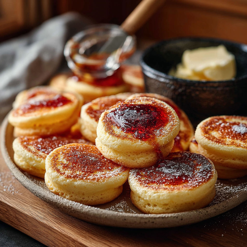 Une tasse de crêpes rouges avec du beurre et du sirop d'érable.