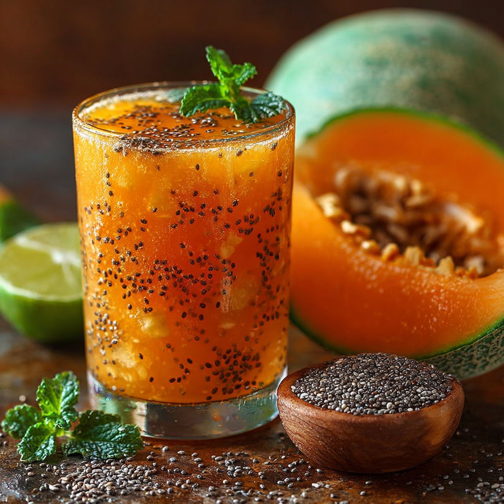 Une tasse de jus de citron et de graines de lin est placée près d'une poire.