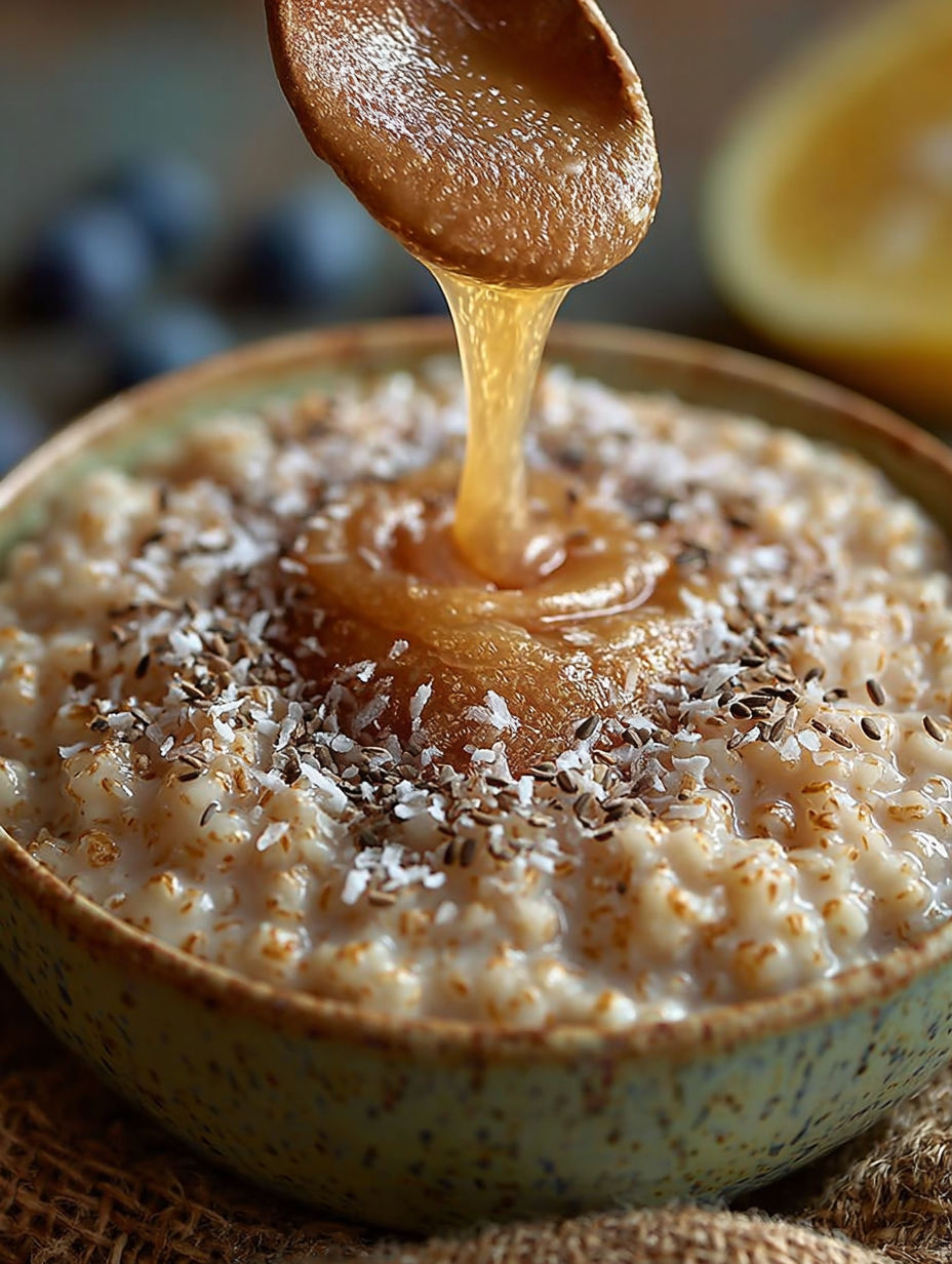 Une tasse de céréales avec du sirop d'érable.