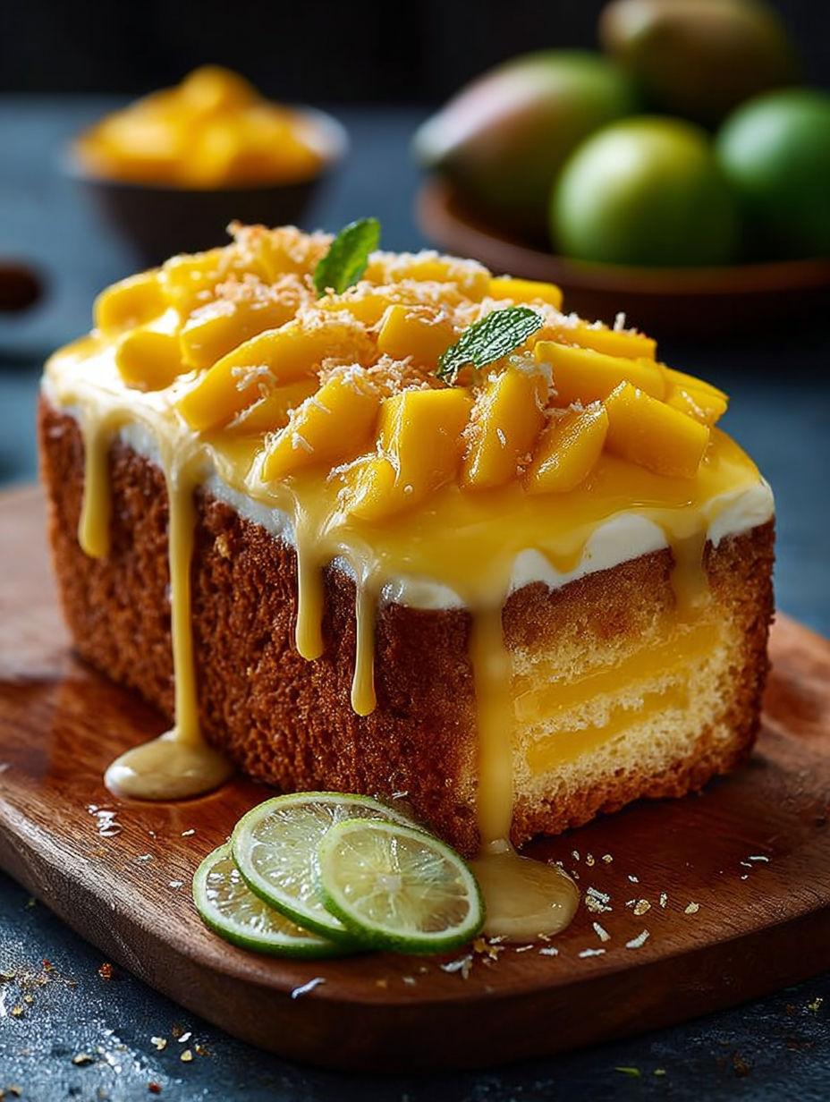Une tarte aux fruits de mer, avec une base de pain grillé, des fruits de mer et une sauce crémeuse.
