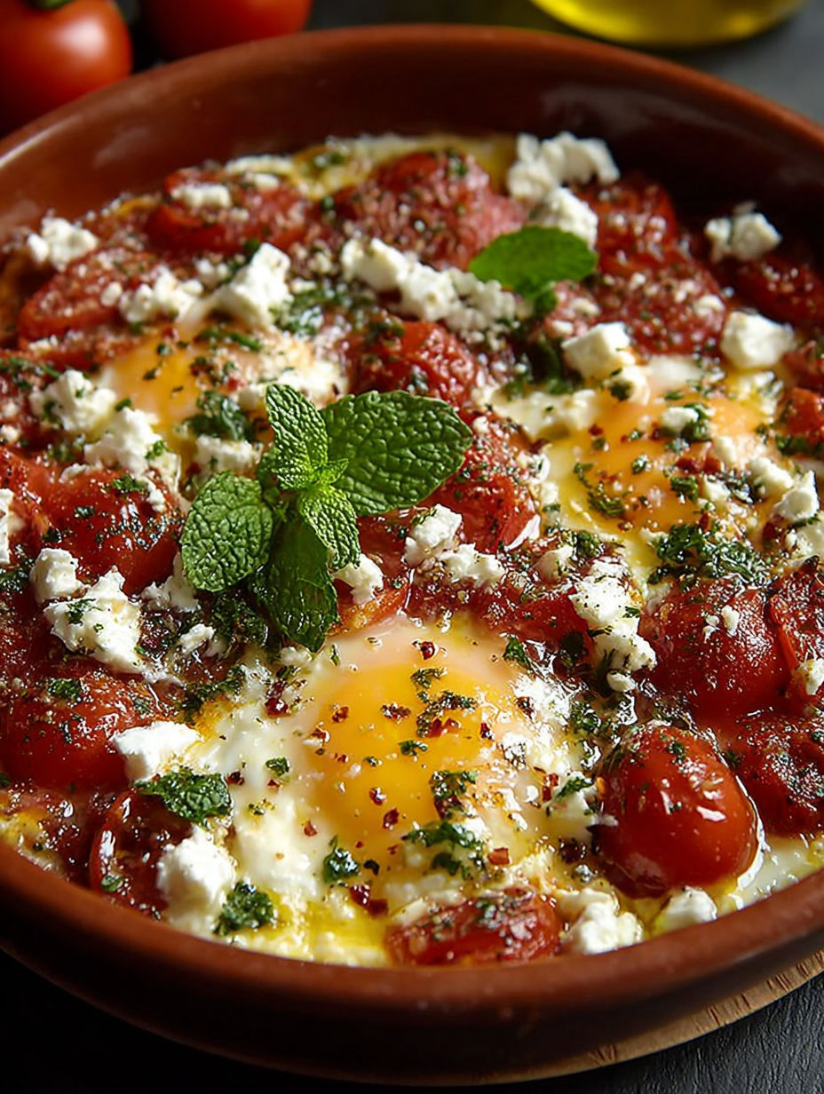 Une recette de salade de tomates et de feta avec des œufs.