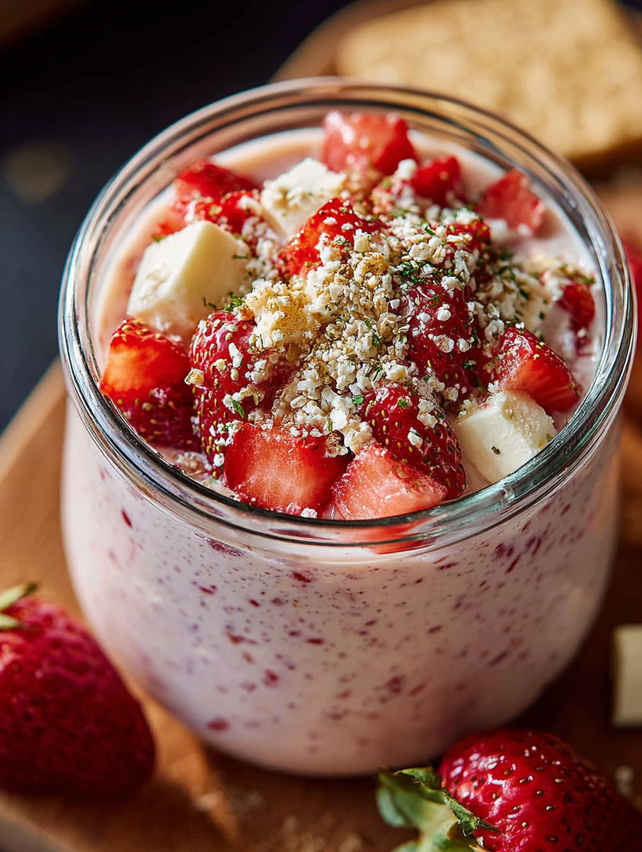Un petit-déjeuner gourmand et sain avec des fraises, des flocons d'avoine et du yaourt.