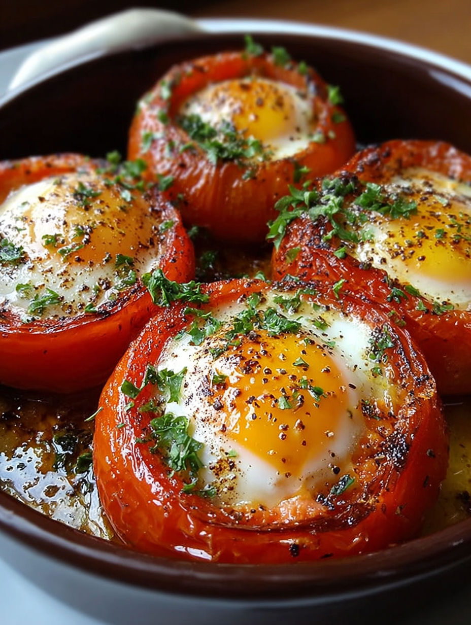 Une recette de poivrons farcis avec des œufs et des herbes.