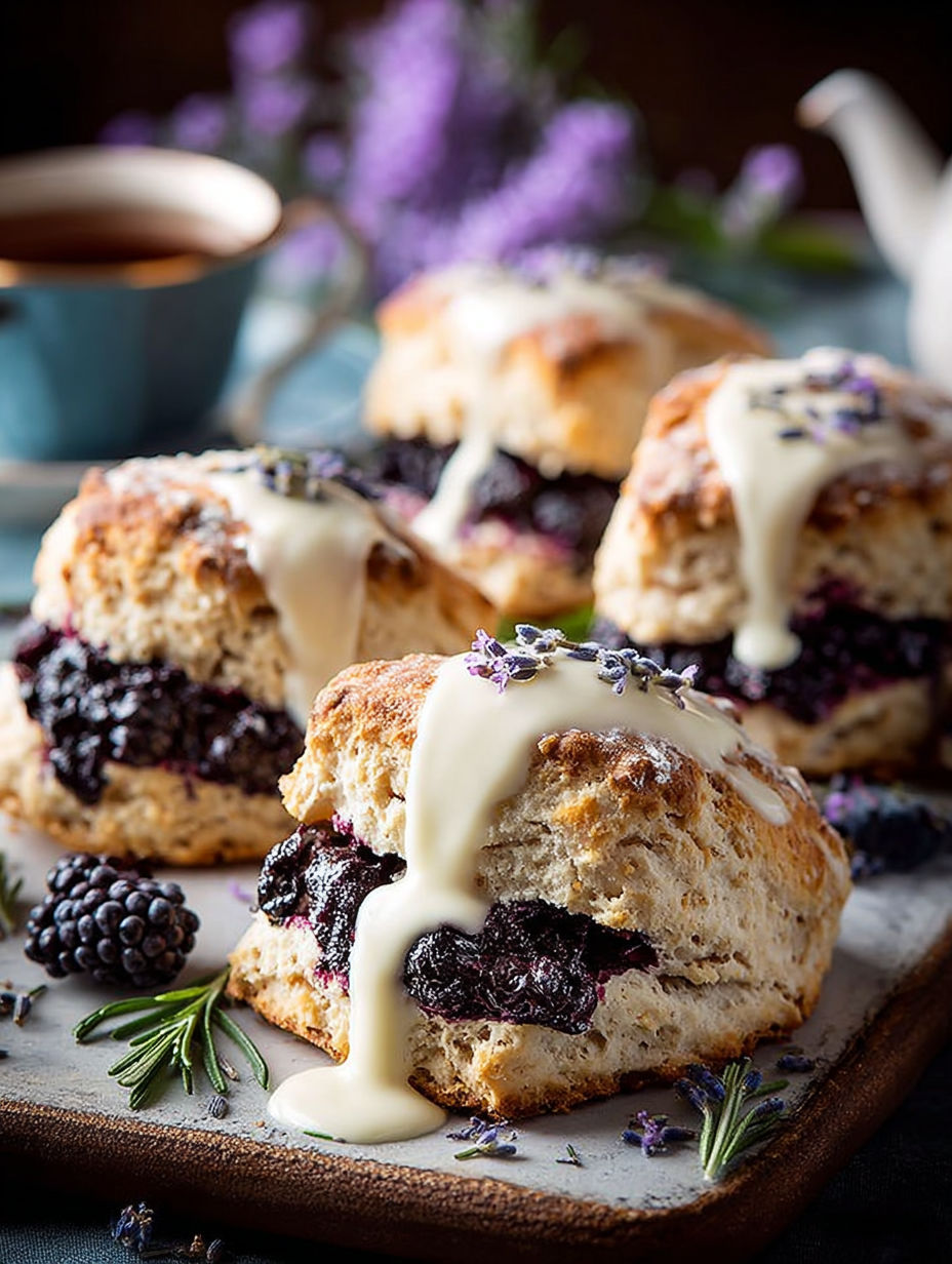 Deserts de cerises et de lavande avec des biscuits.