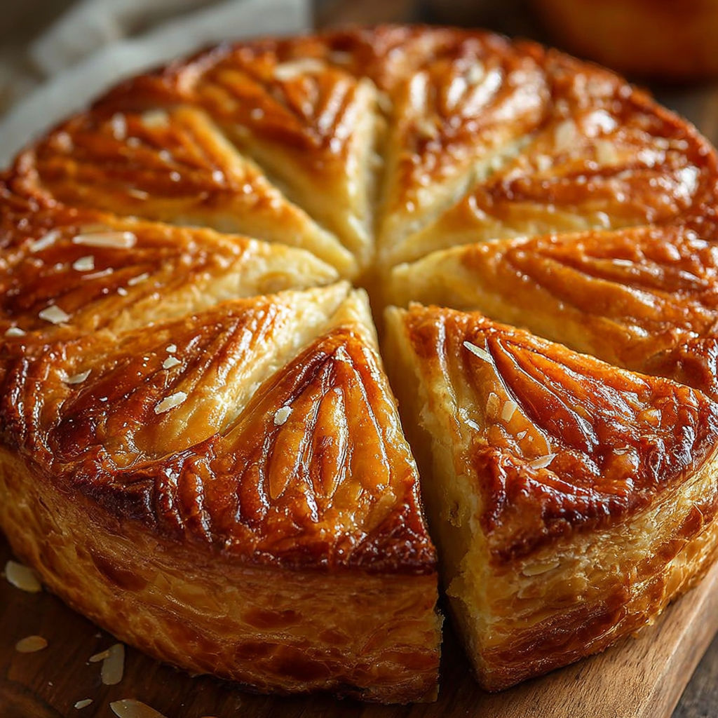 Une galette des rois traditionnelle est servie sur un plateau.