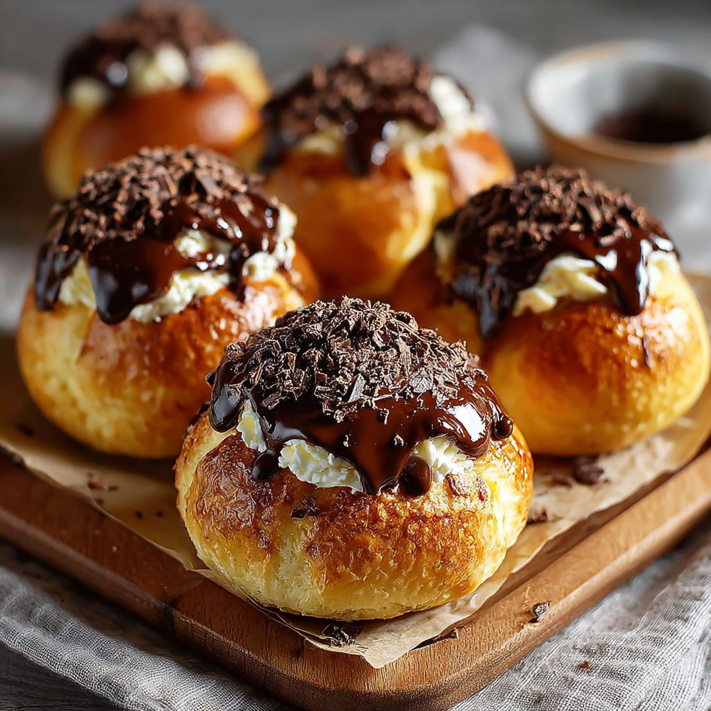 Briochettes au chocolat noir sur une planche de bois.