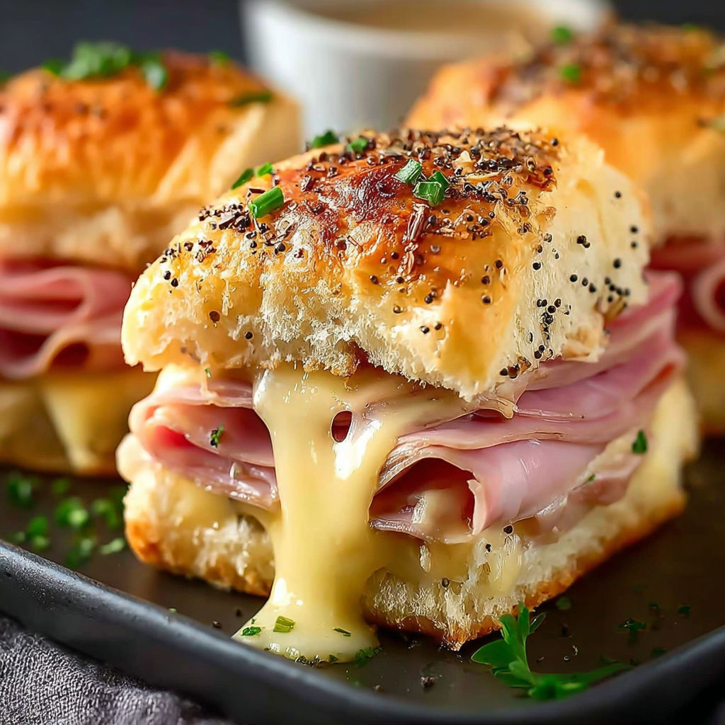 Mini sandwichs jambon fromage sur un plateau.