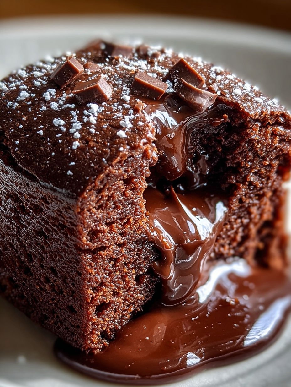 Une tarte chocolat délicieuse avec du chocolat fondu en dessous.