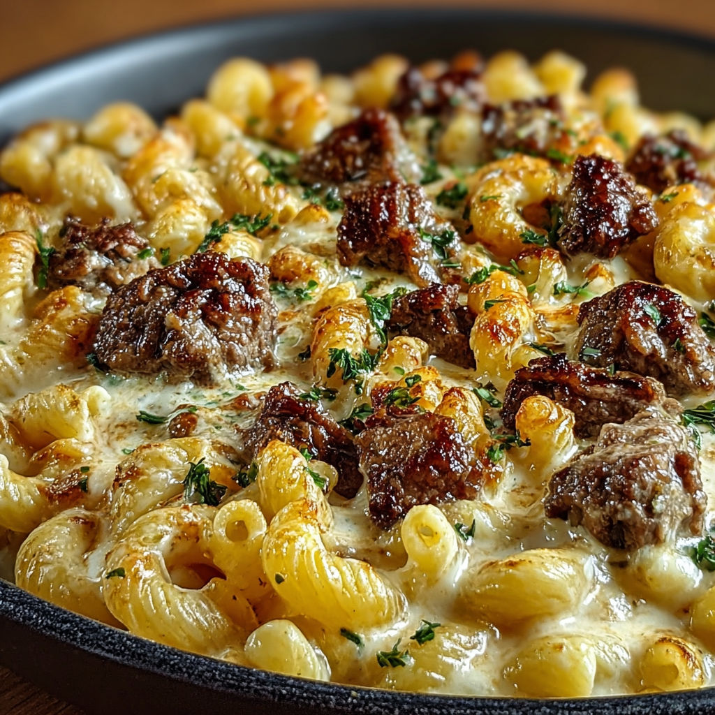 Une casserole de Coquillettes au Bœuf et à la Crème est servie dans un bol.