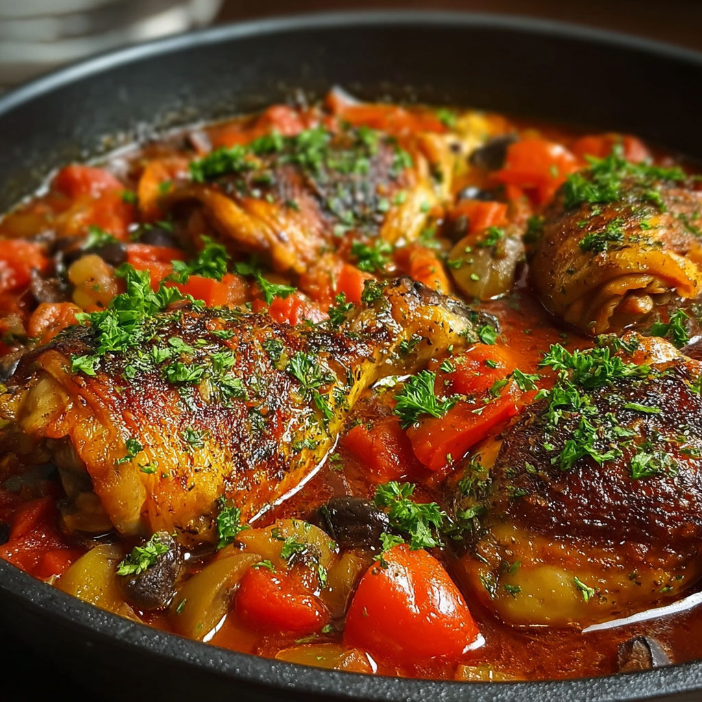 Un délicieux plat de poulet grillé avec des légumes et des herbes, sert avec une sauce au tomate.