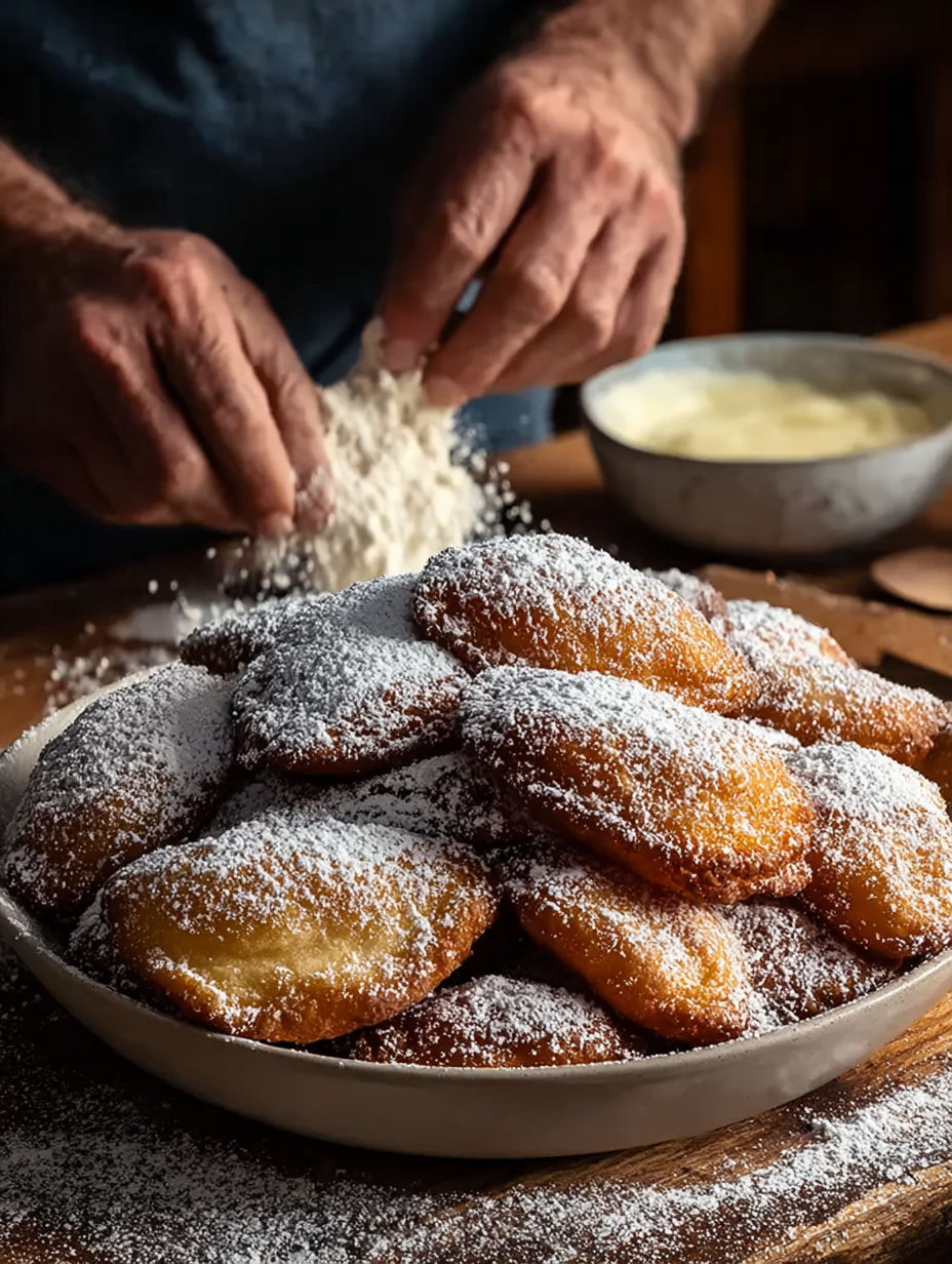 Une pile de beignets avec du sucre et du fromage râpé.