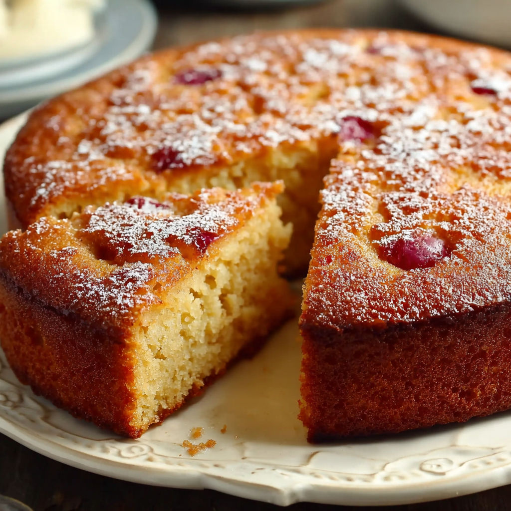 Une tarte aux cerises est servie sur un plateau.