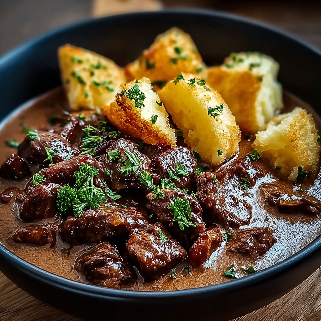 Une recette de glace de viande avec des pains grillés et des herbes fraîches.