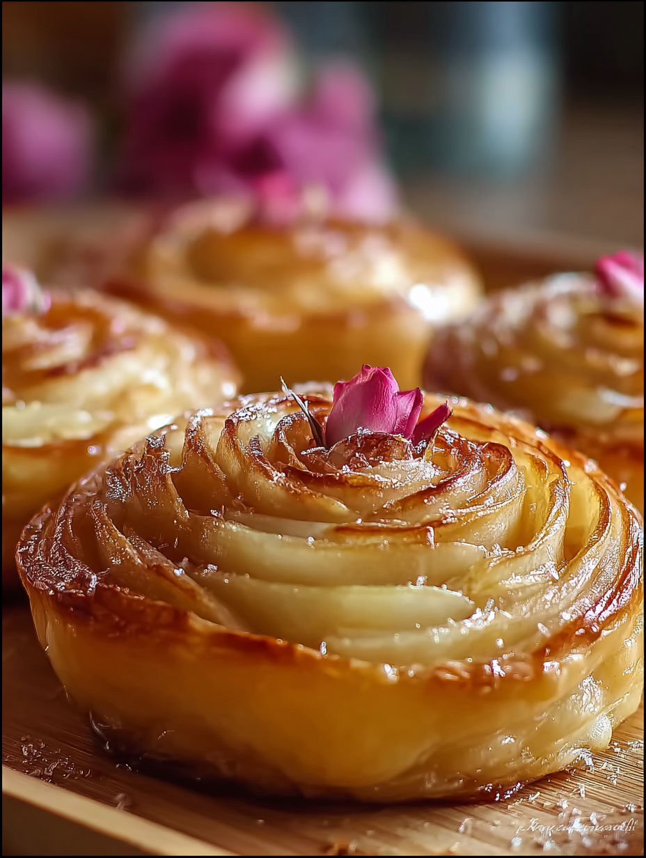 Une pâte brisée avec des pommes et des fleurs de cerisier.