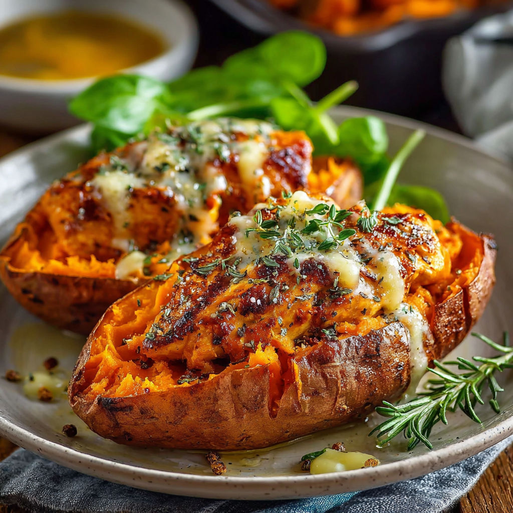 Une recette de poulet patate fondante est servie sur un plateau.