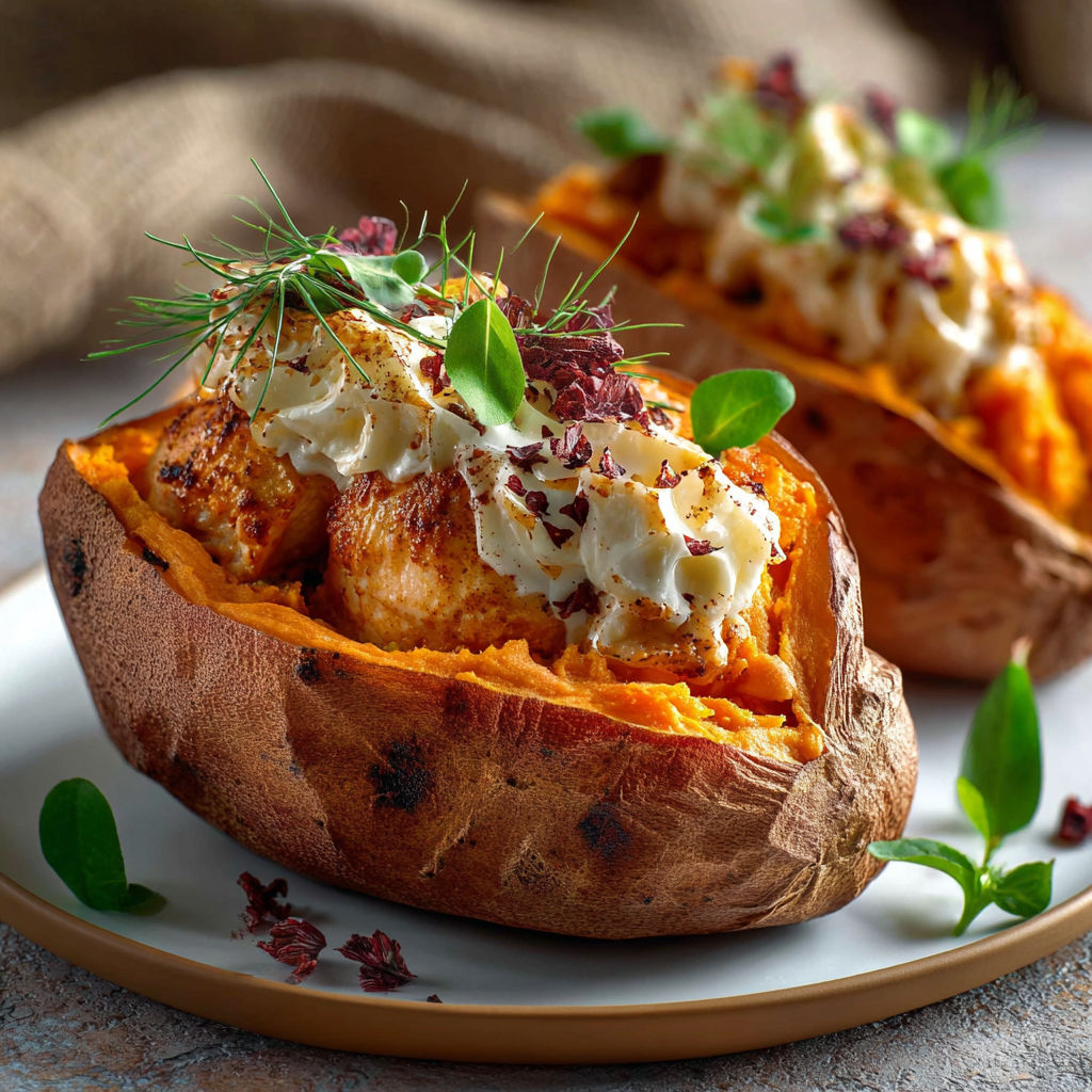 Une pâte de pomme farcie de poulet et de sauce.