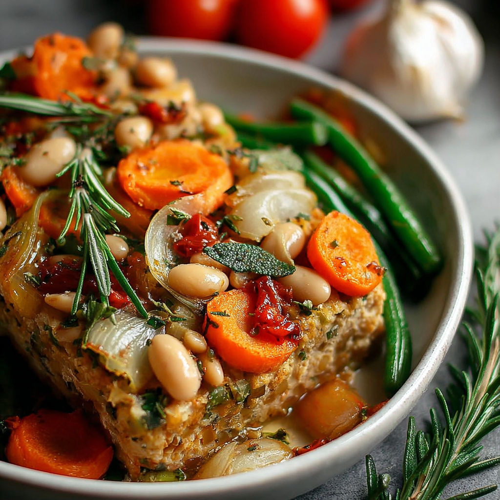 Une recette de rôti festif haricots blancs est servie dans un bol.