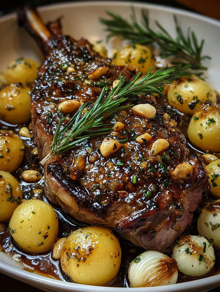 Steak au poivre avec des pommes de terre et des herbes
