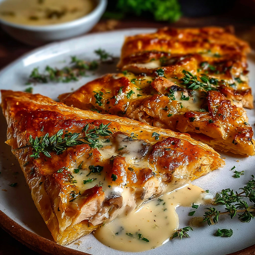 Une pâte de pâtes chauffée avec des herbes et des légumes, accompagnée d'une sauce au yaourt.
