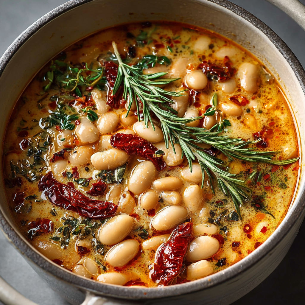Une casserole de haricots tomates et de légumes verts, avec une touche de crémeux.