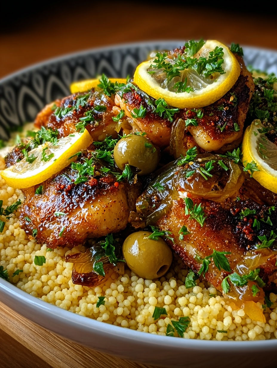 Une recette de poulet grillé avec des légumes verts et des citrons.