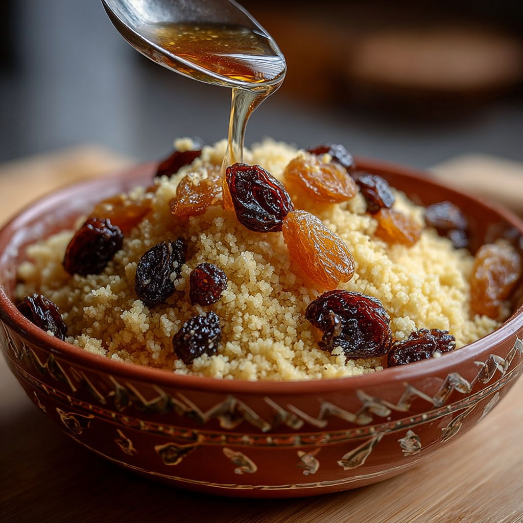 Un bol de couscous sucré avec des raisins secs.
