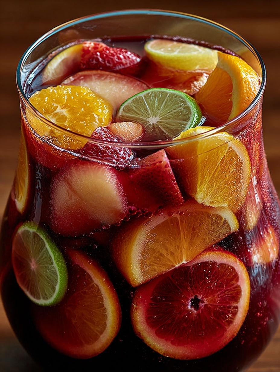 Une carafe remplie de fruits rouges et oranges.