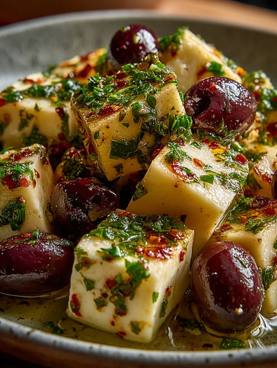 Une recette de desserts facile et délicieuse, composée de cubes de fromage et de raisins, est servie sur un plateau.