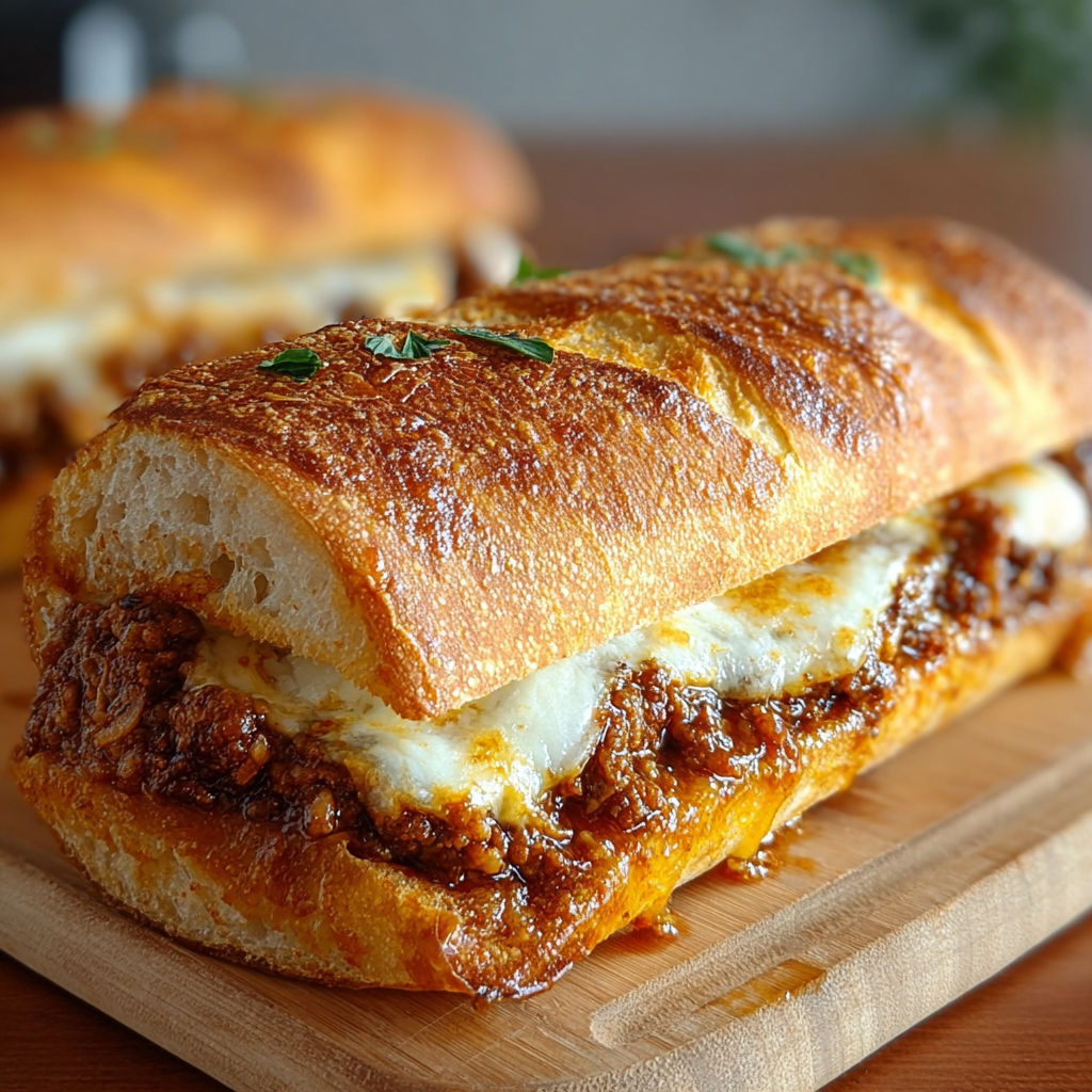 Un sandwich de chorizo et de fromage sur une planche de bois.