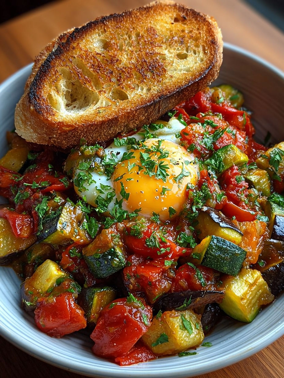 Une recette de salade de légumes et de poulet grillé, avec une tranche de pain grillé sur le dessus.