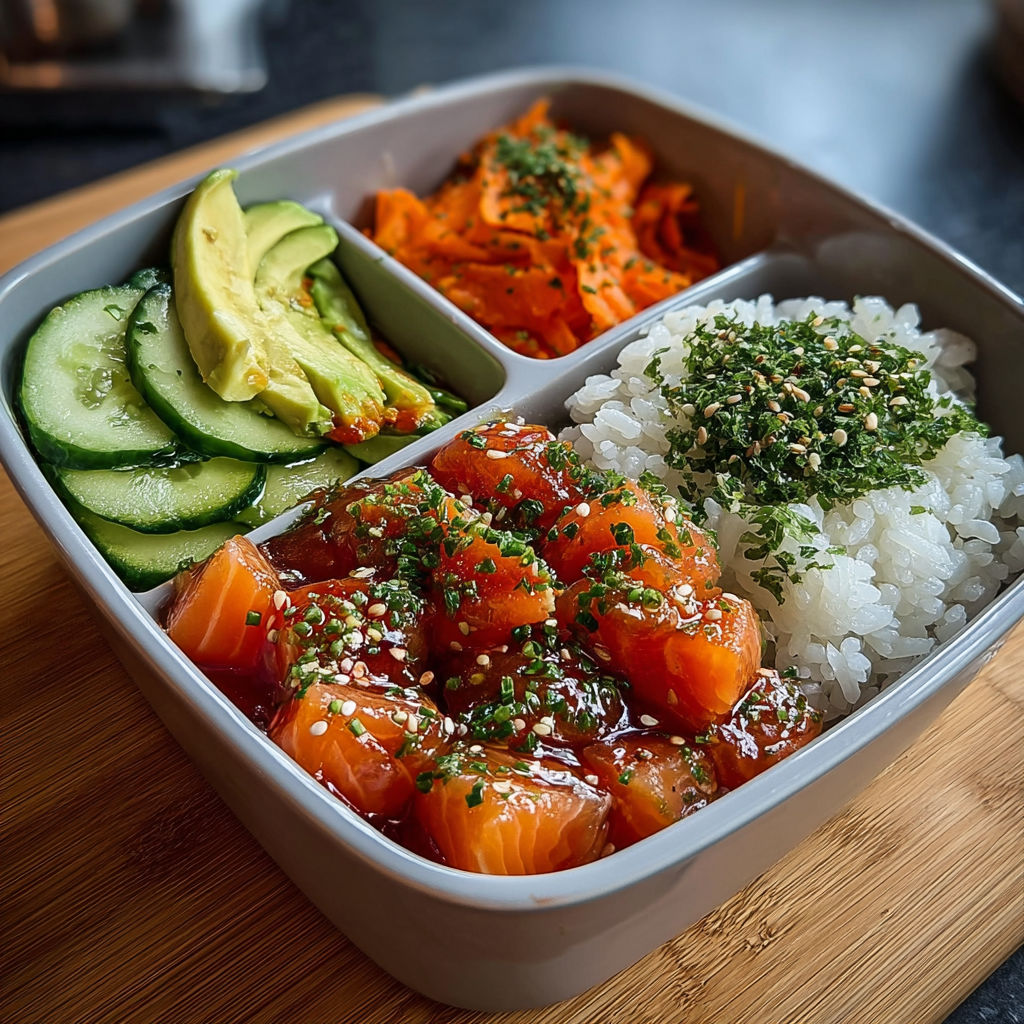 Un plat contenant des légumes et des fruits de mer, avec des sauces et des herbes pour accompagner.