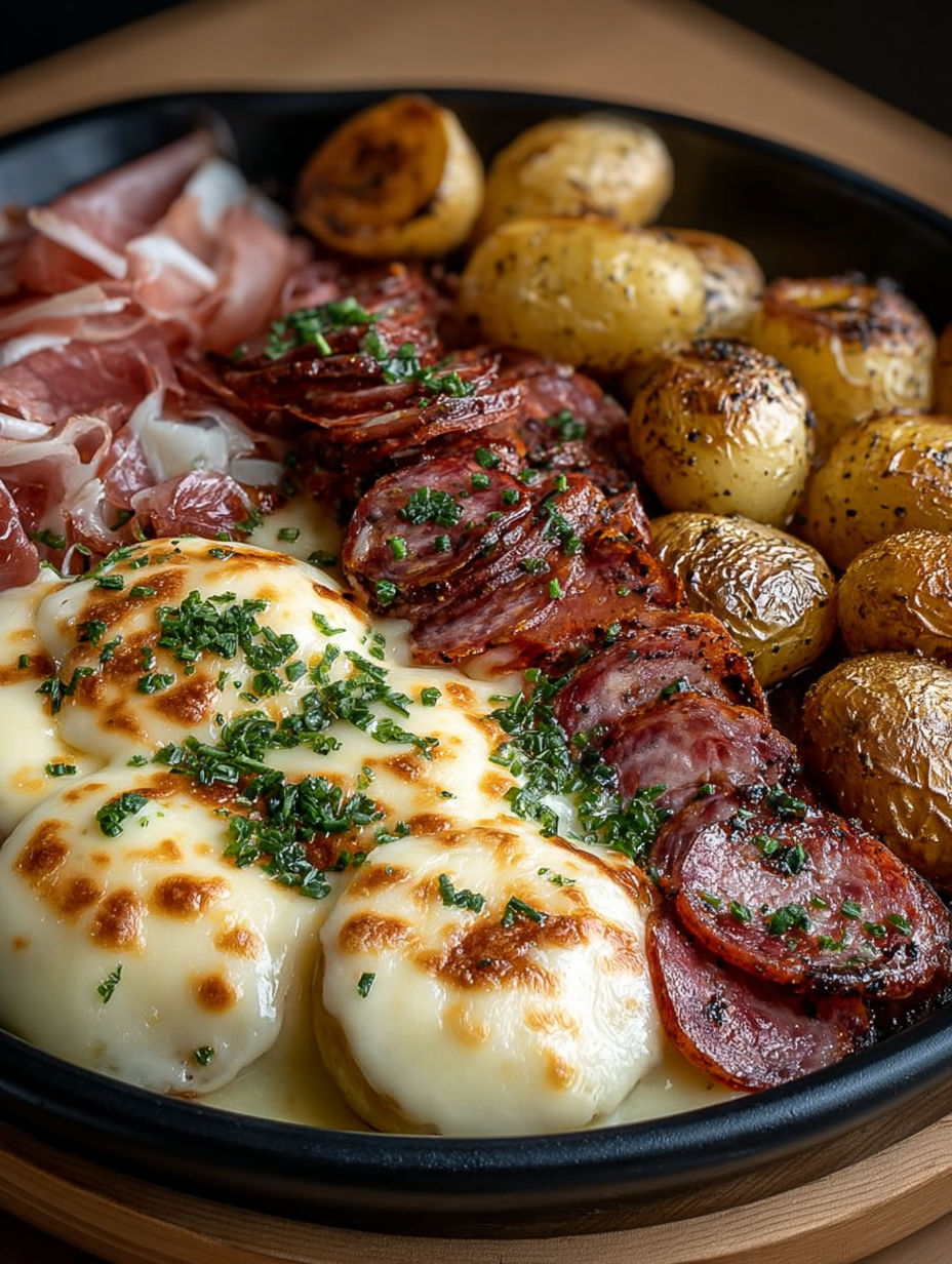 Une recette de pâtes et de viande, avec des pommes de terre et des lardons, est servie dans un bol.