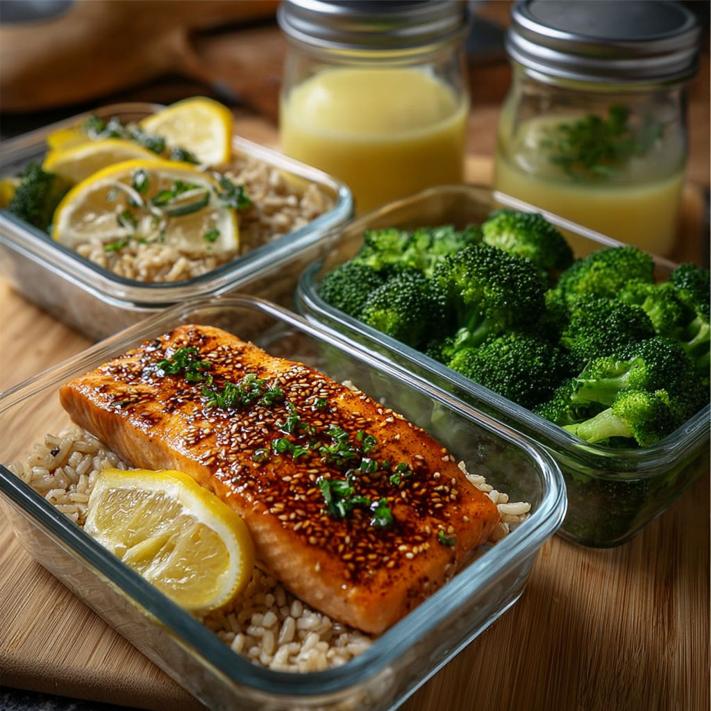 Un plat de poisson grillé avec des légumes verts et des citrons.