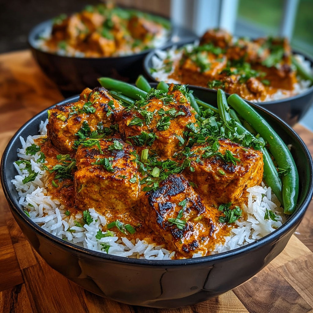 Une assiette de riz et de légumes, y compris des haricots verts, des carottes et des poivrons, est servie sur une table.