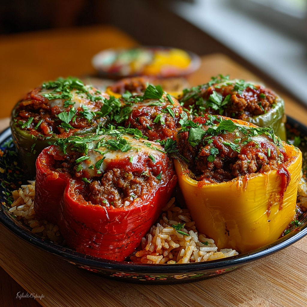 Unsure what to make for dinner? Try this recipe for stuffed peppers with rice and meat.