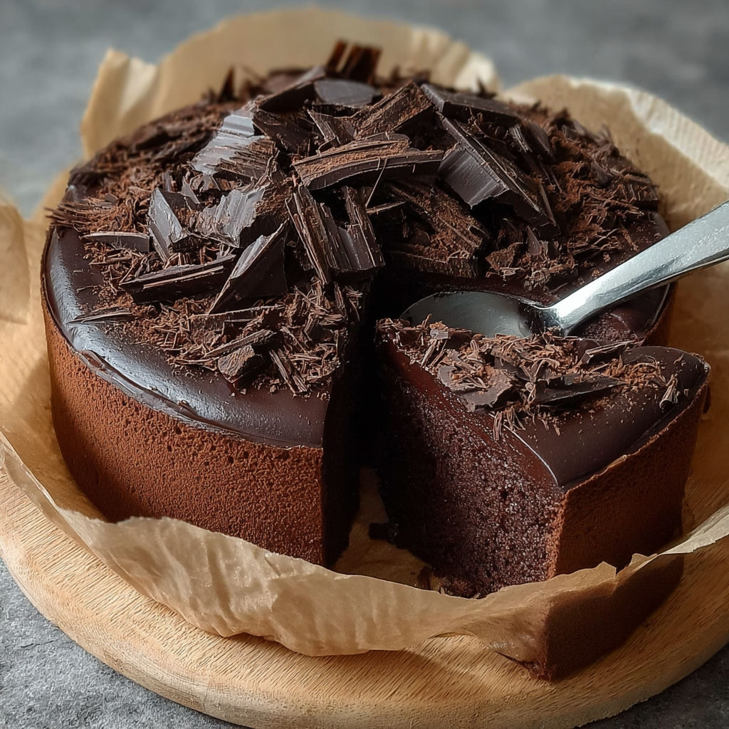 Une tarte au chocolat avec des morceaux de chocolat sur le dessus.