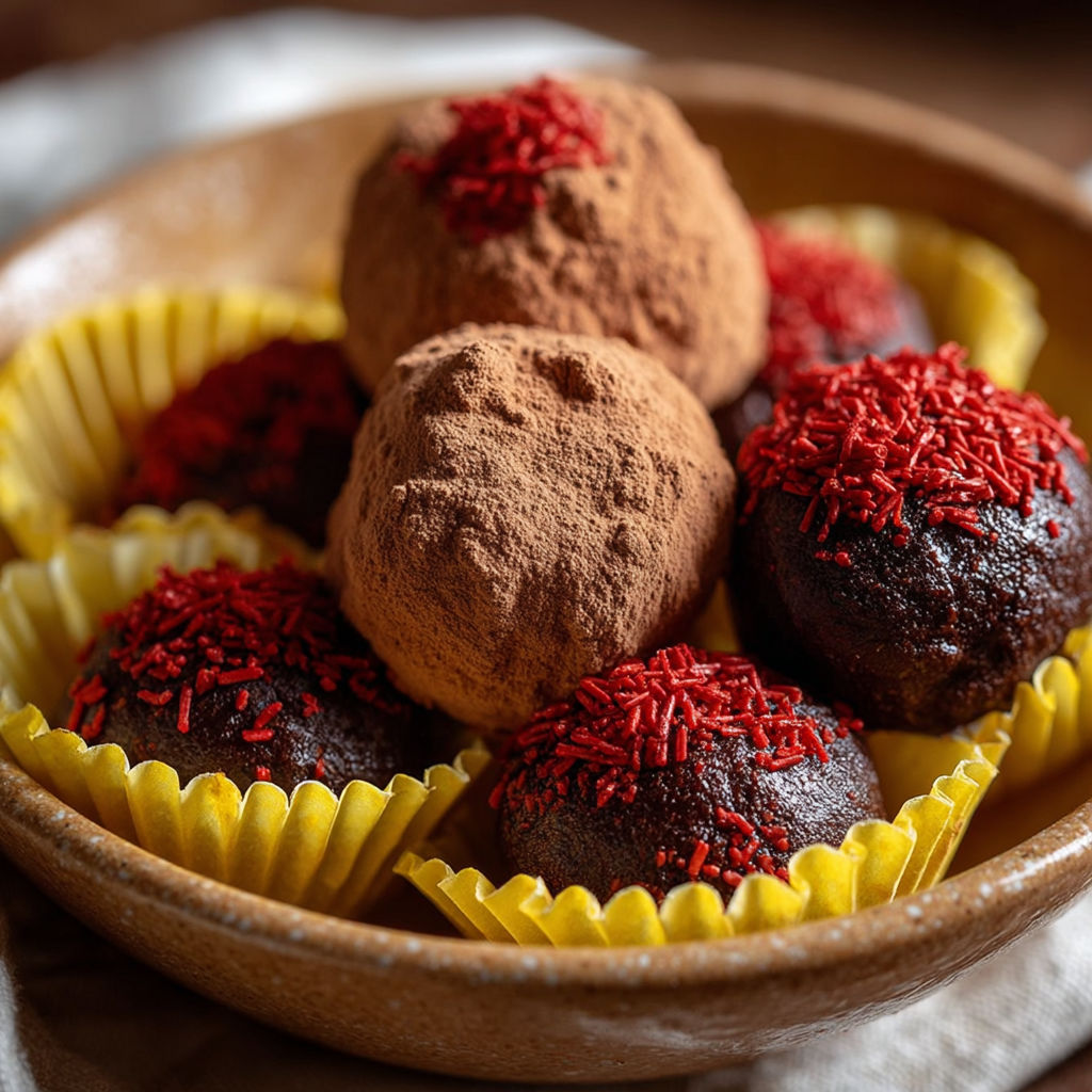Unsweetened chocolate cake balls in a bowl.