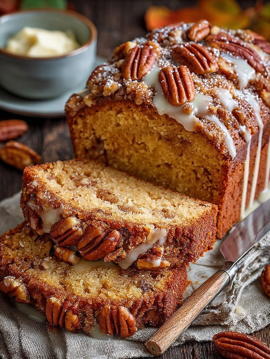 Une portion de gâteau de noix avec des noix et du sucre.