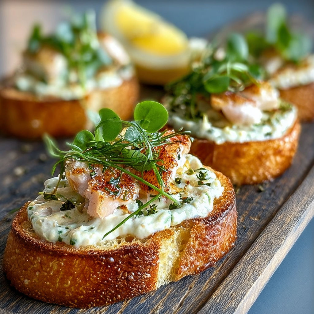 Une tranche de pain grillé avec une sauce au saumon et des herbes.