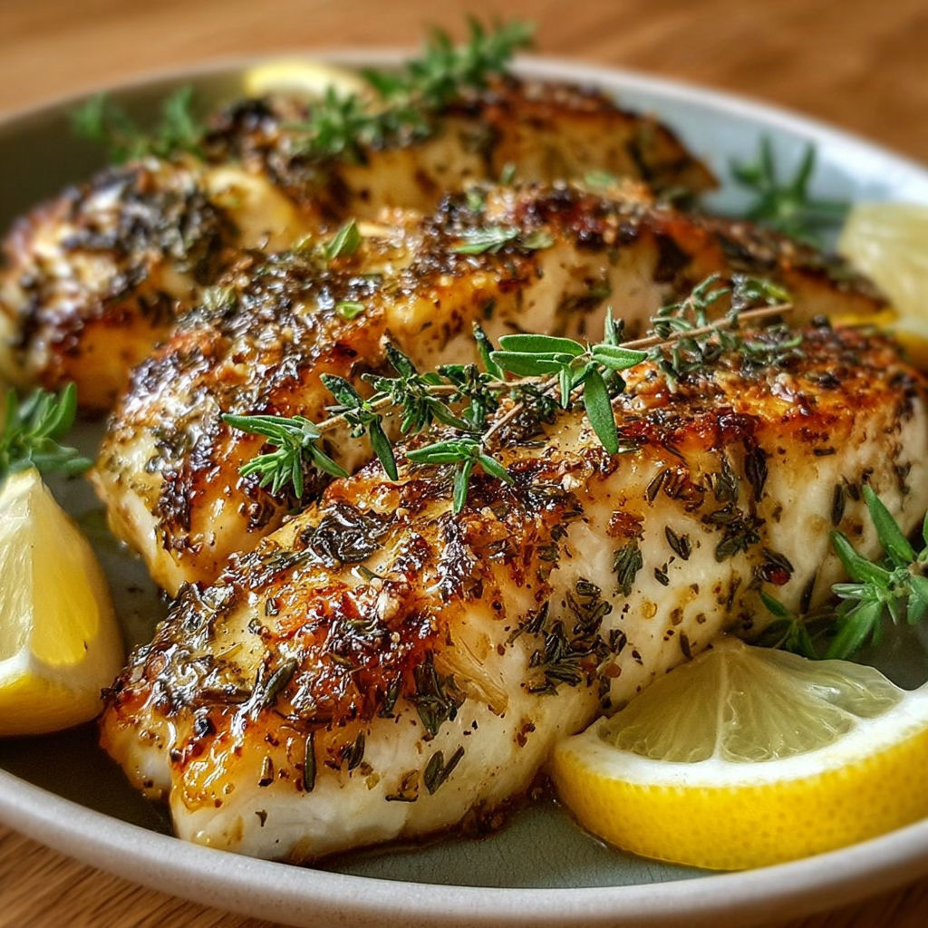 Une poêle de poisson grillé avec des herbes et des citrons.