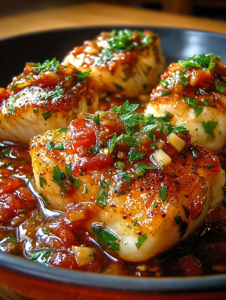 Crab cakes with tomato sauce and herbs" - Les crabes farcis avec une sauce tomate et des herbes.