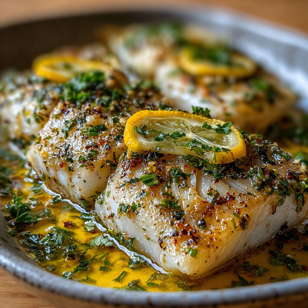 Du poisson grillé avec des citrons et des herbes, sert avec une sauce au citron et à la coriandre.