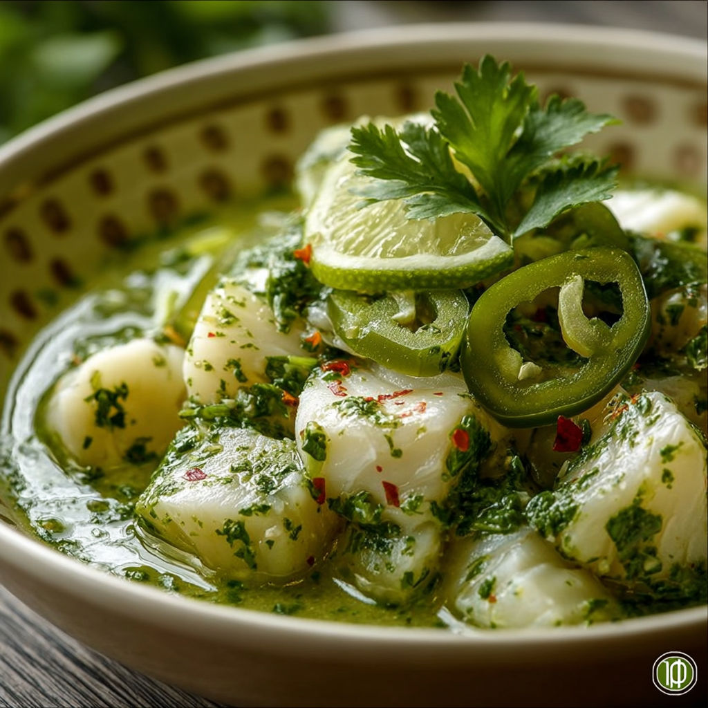 Un plat de poisson avec des herbes vertes et des citrons verts.