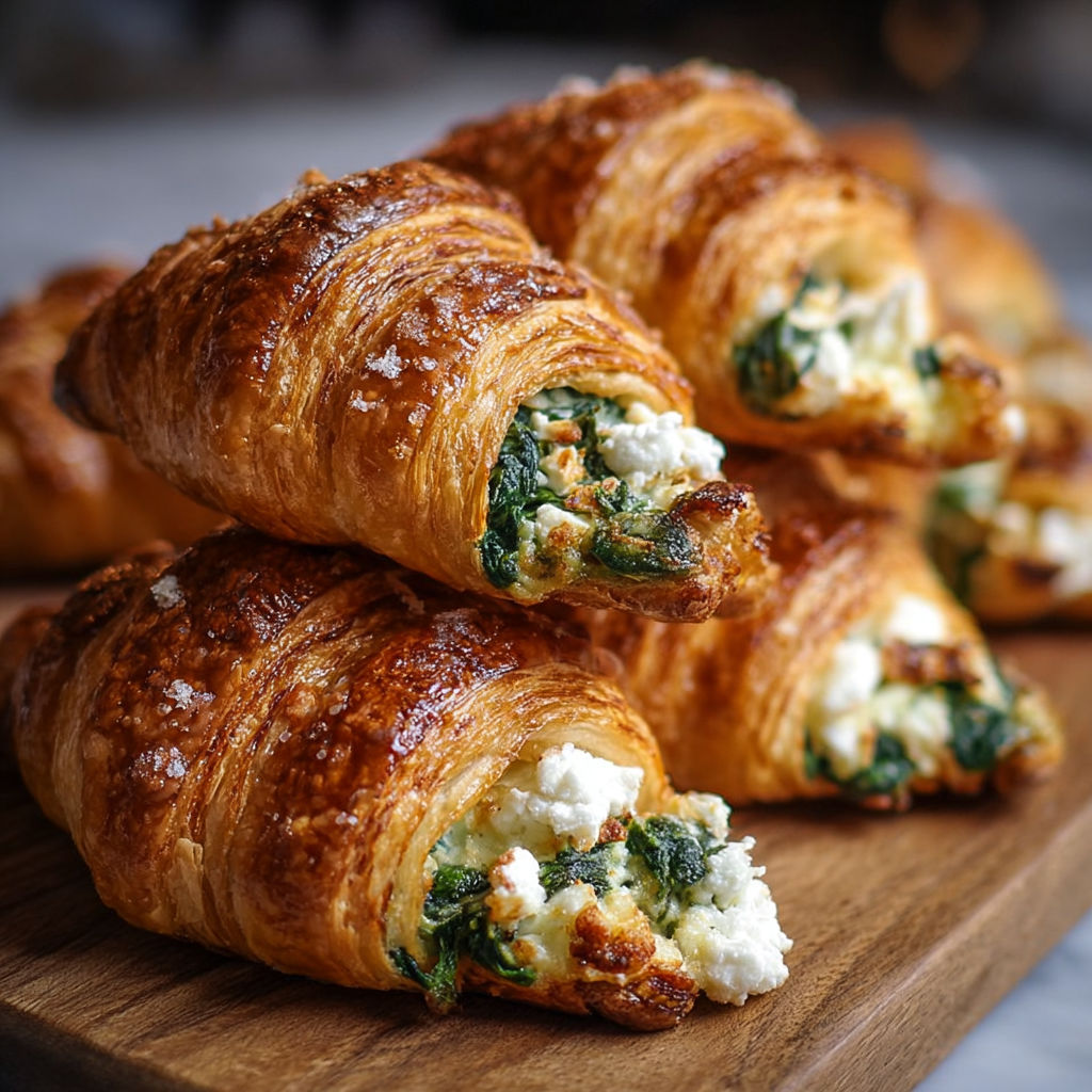 Une pile de croissants au fromage et aux herbes, prêts à être mangés.